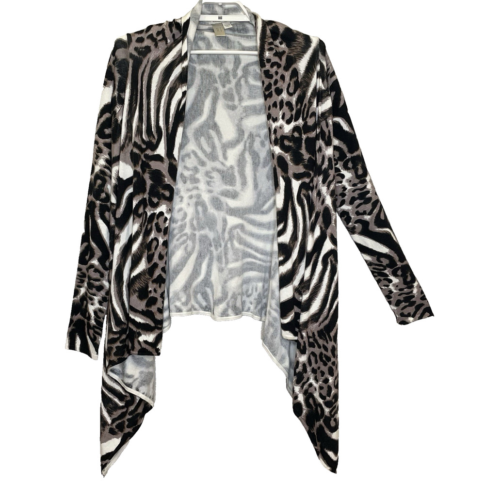 Boston Proper Open Front Sweater Cardigan Sz Medium Animal Print Waterfall Front